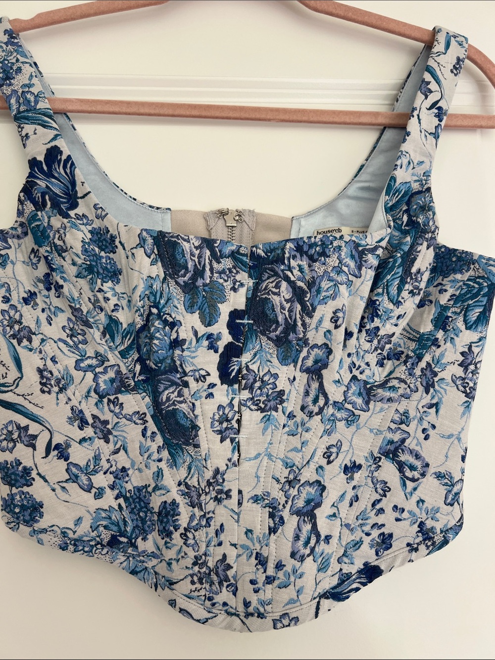 House of CB Blue Floral Embroidered Corset Top Small Plus Cup - Picture 5 of 12
